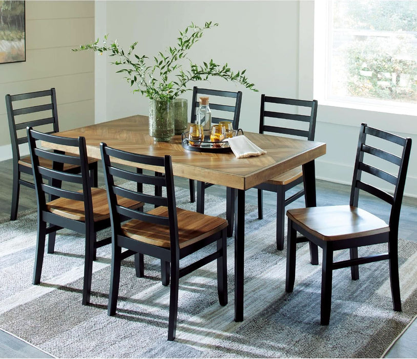 Blondon Rectangular Dining Room Table Set with 6 Chairs, Chevron Pattern, Tapered Legs, Seats 6, Wood, 60" Long, Brown & Black