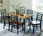 Blondon Rectangular Dining Room Table Set with 6 Chairs, Chevron Pattern, Tapered Legs, Seats 6, Wood, 60" Long, Brown & Black