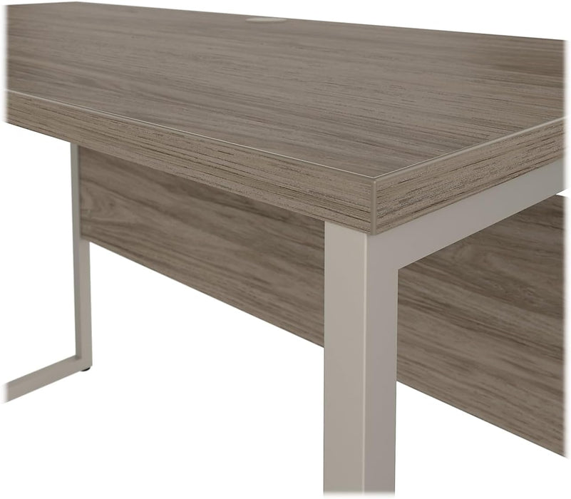 Table with Open Metal Leg Design and Privacy Panel | Hybrid Large Computer Desk for Home Office, 42W X 24D, Modern Hickory