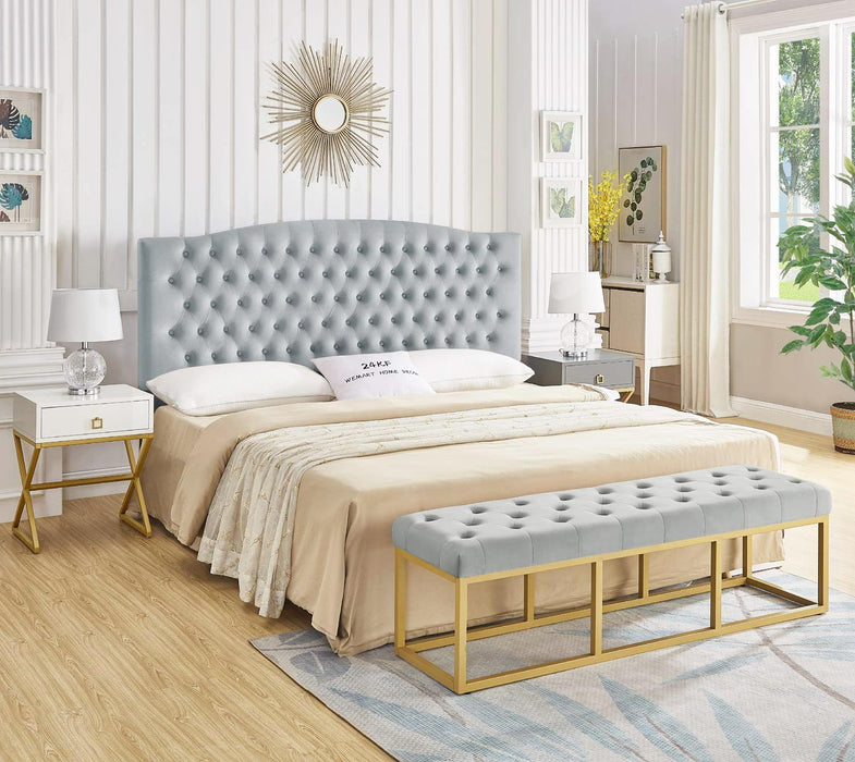 Velvet Upholstered Tufted Button King Headboard and Comfortable Fashional Padded King/California King Size Headboard- Gray