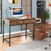 Computer Desk with 5 Drawers, Home Office Desks with Reversible Drawer Cabinet Printer Stand, Industrial PC Desk with Storage, Rustic Study Writing Table Workstation for Small Spaces