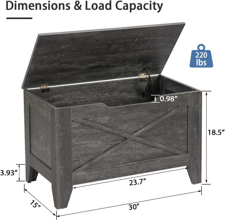 Thirty Inch Lift StorageChest Handwoven Cushion Gray