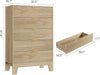 5 Drawer Dresser for Bedroom, 47" Tall Fluted Chest of Drawers with Metal Handle, Modern Wooden Dresser TV Stand, Clothes Storage Organizer Wood Closet for Hallway, Entryway, Natural Oak