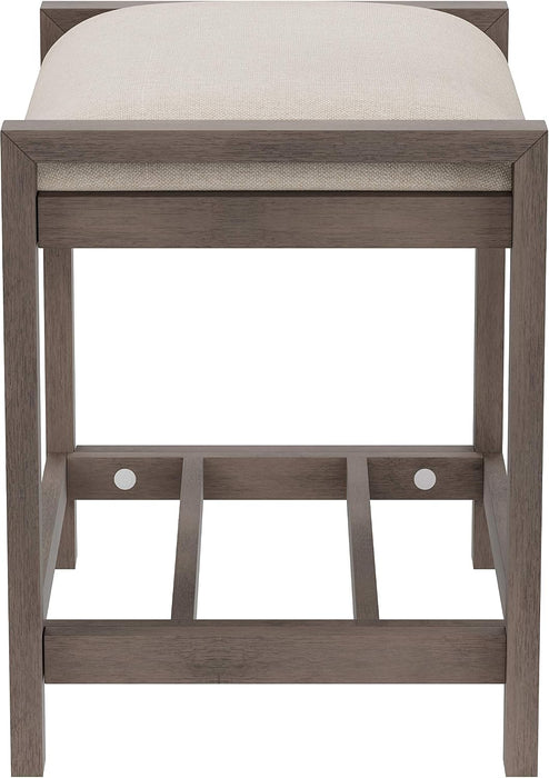 Gray Upholstered Vanity Stool With Linen Upholstery