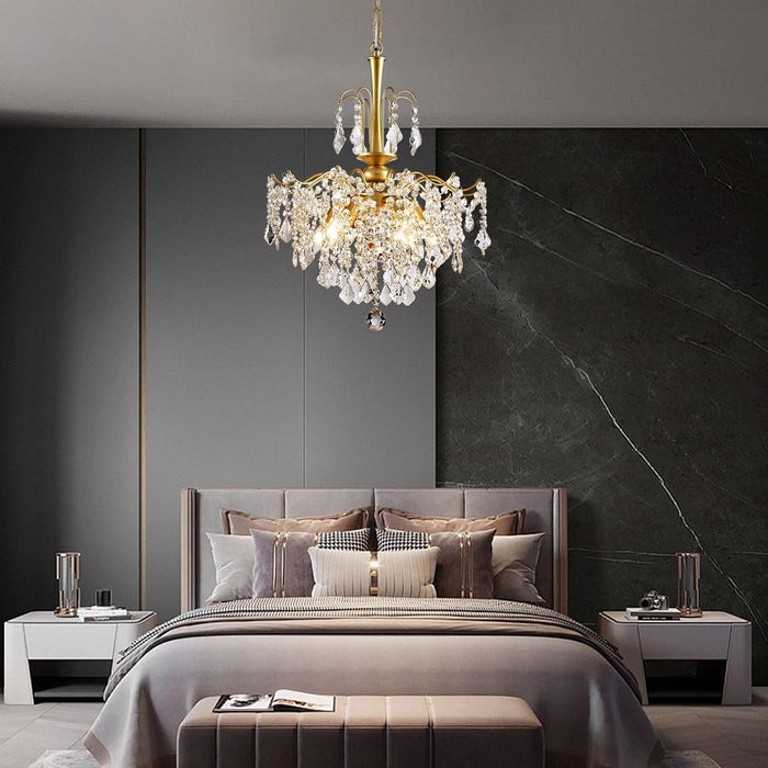 Crystal Chandeliers for Dining Room, Modern Gold Chandelier Light Fixture, Crystal Kitchen Ceiling Hanging Pendant Light 6 Lights for Living Room Hallway Bathroom Bedroom Foyer