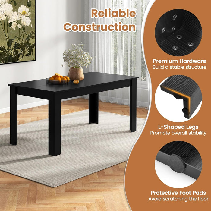Wood Dining Table for 4-6 People, 63" Wood Rectangle Dinner Table, Modern Kitchen Table with L-Shaped Legs, 330Lbs Weight Capacity, Farmhouse Dinette Table for Dining Room, Living Room, Black
