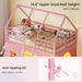 Pink Twin Over Twin Bunk Bed With LED Lights And Play Curtain