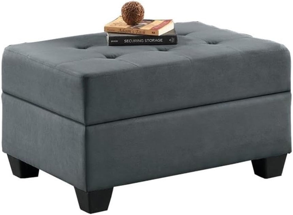 Upholstered Storage Ottoman, Large Button Tufted Footrest for Living Room, Square Bench with Hidden Space for Blankets, Dark Grey