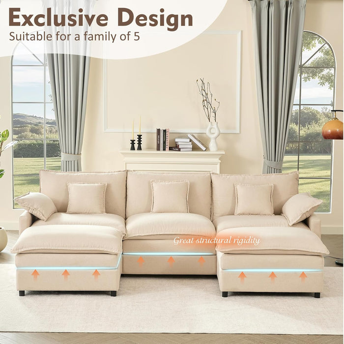 108-Inch U-Shaped Premium-Quality Sectional Sofa Beige