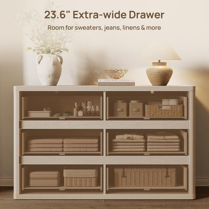 53.5" Extra Wide Dresser for Bedroom Dressers with 6 Fluted Drawers