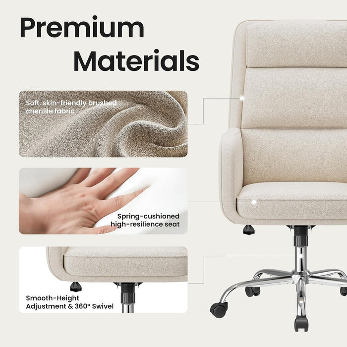 Cocoon Modern Executive High Back Home Office Chair, Upholstered Desk Chair with Wheels, Vanity Chair with Head and Lumbar Support, Armrest (Beige)