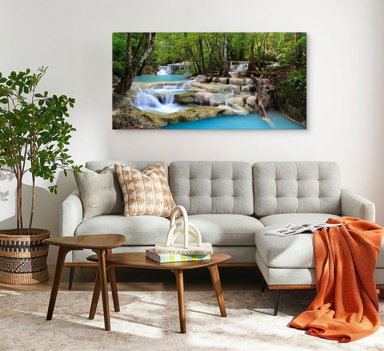 S01598 1 Panels Wall Art Tropical Beautiful Waterfall Prints Light Green Forest Natural Picture Canvas Paintings Scenery Spring Summer Landscape for Home Wall Decor Artwork