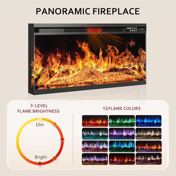80" Fireplace TV Stand with 3-Sided Glass, TV Cabinet for Tvs up to 90", Modern Media Entertainment Center with Farmhouse Glass Door Storage Cabinets, for Living Room, Black