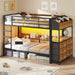 Twin over Twin Bunk Bed with 6 Storage Drawers,Led Lights and Charging Station Metal Bunk Beds with Side Bookcase,3 Storage Boxes &Shelf,L-Shaped Bunk Bed with Safety Guardrail and Ladder,Black