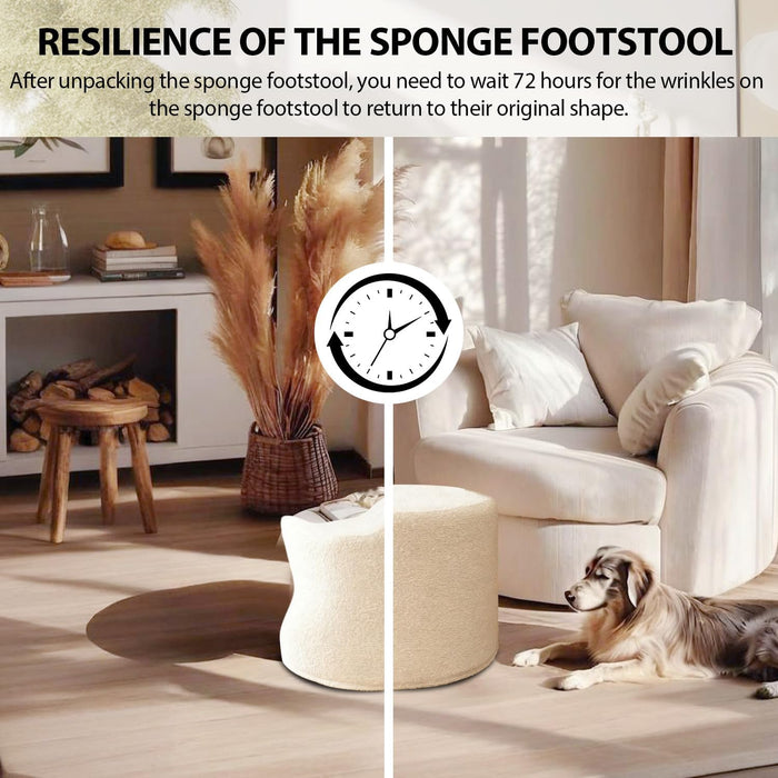 Round Ottoman Foot Rest and Boucle Pouf - High Density Sponge Filling - 17"X17"X14" Footstool for Couch Living Room - Lightweight Comfort and Charm Floor Pouf Footrest Cushion - White