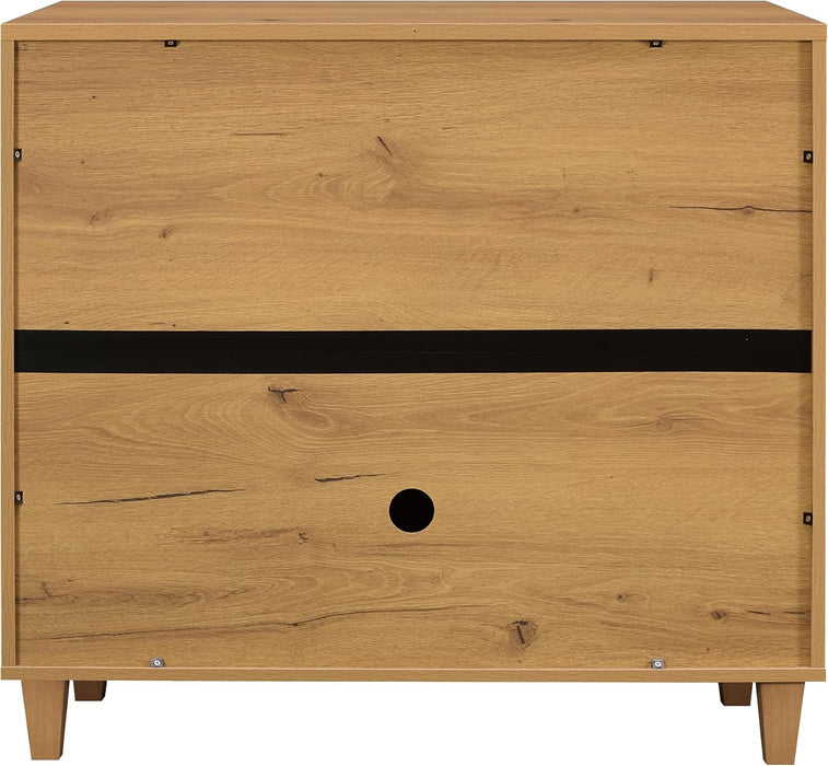 Glass Buffet Cabinet, 35.4" Modern Coffee Bar Sideboard, Oak Brown | Adjustable Shelf, Cable Management, Anti-Tip, Tempered Glass Doors, Wood Legs, Modular Storage for Dining Room Living Room