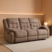 Reclining Couch for Living Room, Extra Wide Modern Overstuffed 3 Seat Recliner Manual Sofa Breathable Fabric and Padded Cushion, Light Brown
