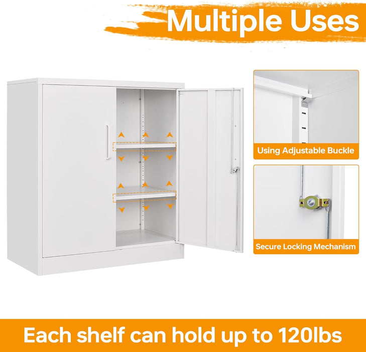 Metal Storage Cabinet with 2 Doors, Lockable Steel Storage Cabinet with 2 Doors and Adjustable Shelves, Steel Lockable File Cabinet, Locking Tool Cabinets for Office,Home,Garage