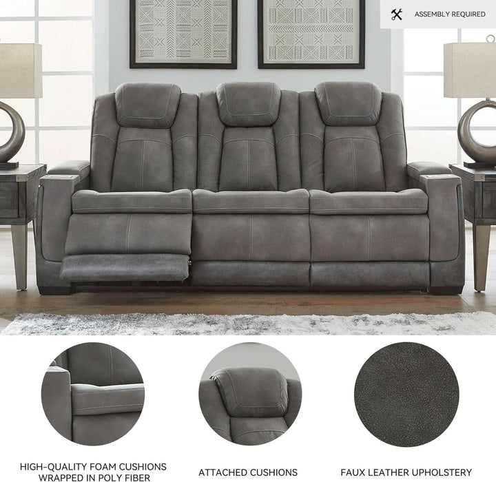 Next-Gen Durapella Modern Faux Leather Power Reclining Sofa with Adjustable Headrest, Gray