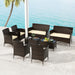 4 Pieces Comfortable Mix Brown Outdoor Rattan Sofa Set with Glass Coffee Table