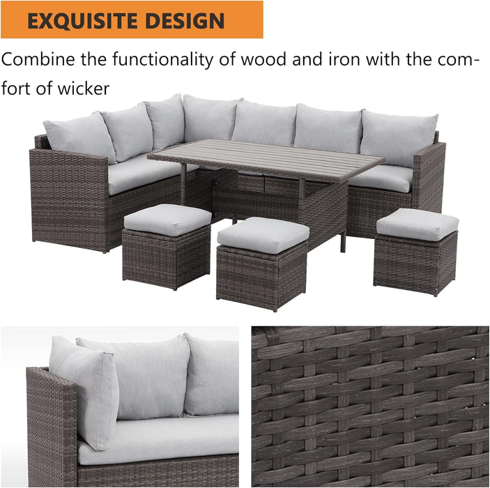 7 Piece Patio Furniture Set, All Weather Wicker Patio Conversation Sets with Cushion Seat & Pillows, Outdoor Dining Set, Patio Furniture Outdoor Sectional, Grey