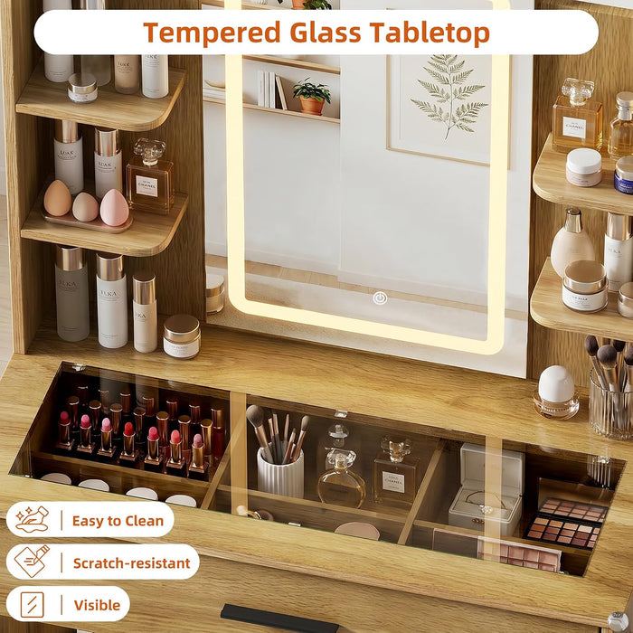 Compact Vanity Desk With Multifunctional Illuminated Mirror