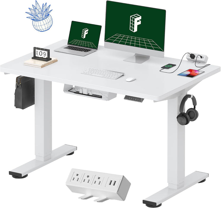 FLEXISPOT EN2 48"X30" Whole-Piece Standing Desk with Power Strip, White