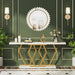 70.9 Inch Extra Long Sofa Table， White and Gold Console Table with Faux Marble Tabletop, Modern Long Entryway Table with Gold Frame