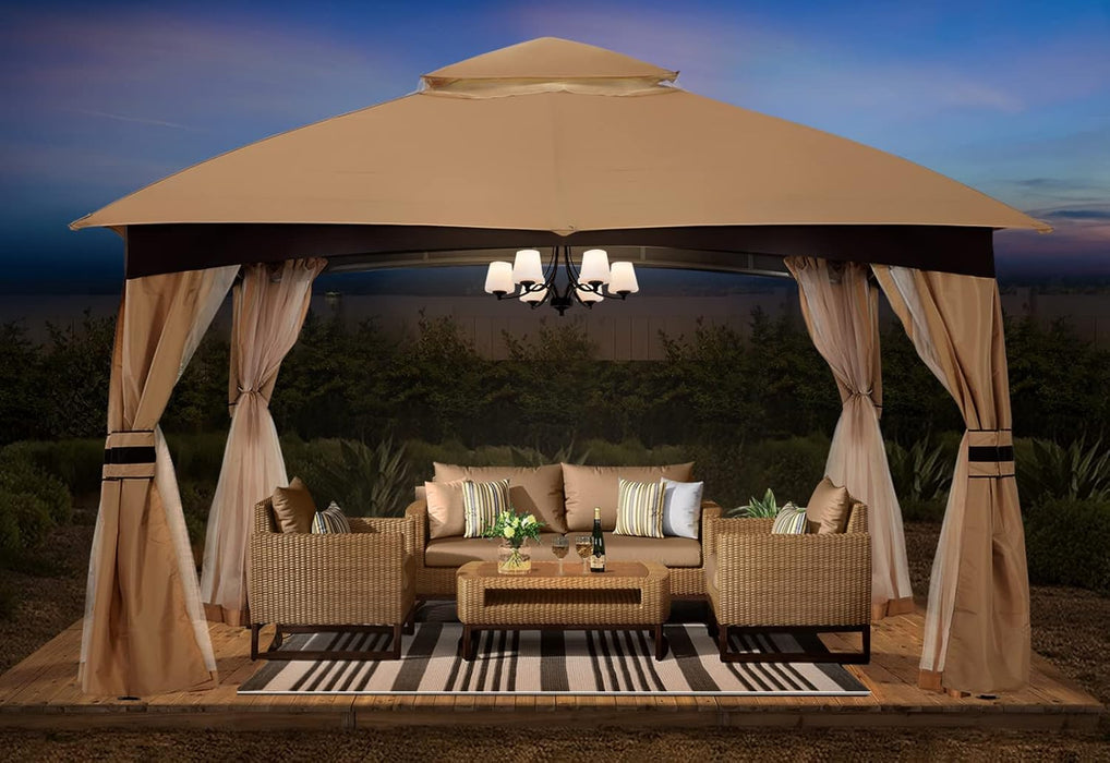 10X10 Outdoor Gazebo - Patio Gazebo with Mosquito Netting, Outdoor Canopies for Shade and Rain for Lawn, Garden, Backyard & Deck (Beige)