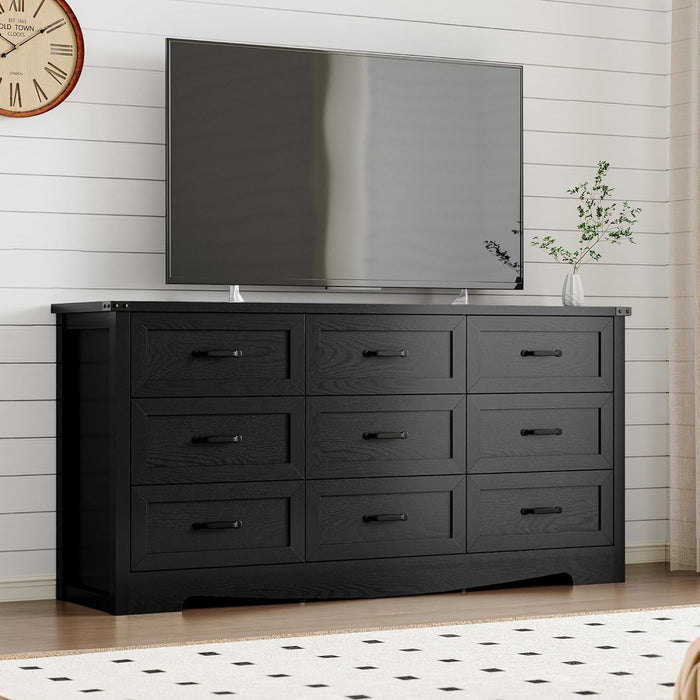 9-Drawer Dresser For Bedroom Modern Wooden Anti-Tipping
