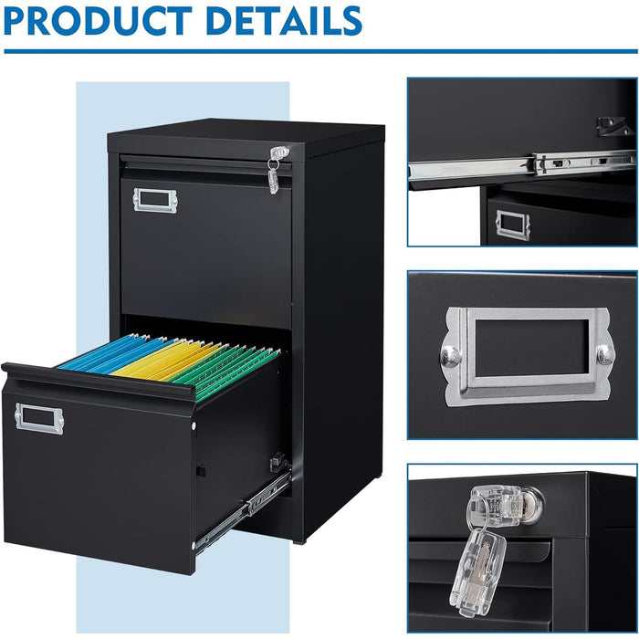 Black Metal File Cabinet with Lock