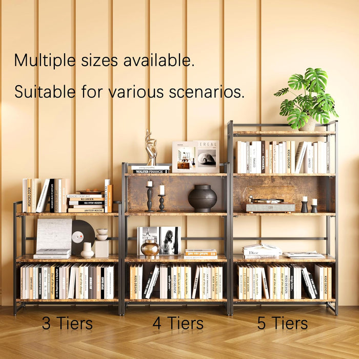 No Assembly 4 Tiers Folding Bookshelf 44.41''H Extra Storage,Rustic Brown