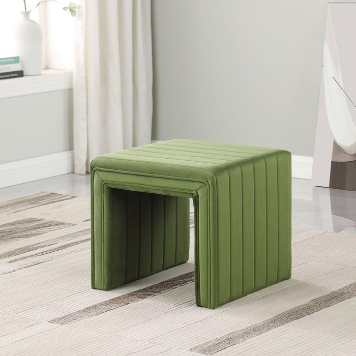 Modern Channel Tufted Velvet Ottoman Home Décor|Ottoman for Living Room & Bedroom - Green