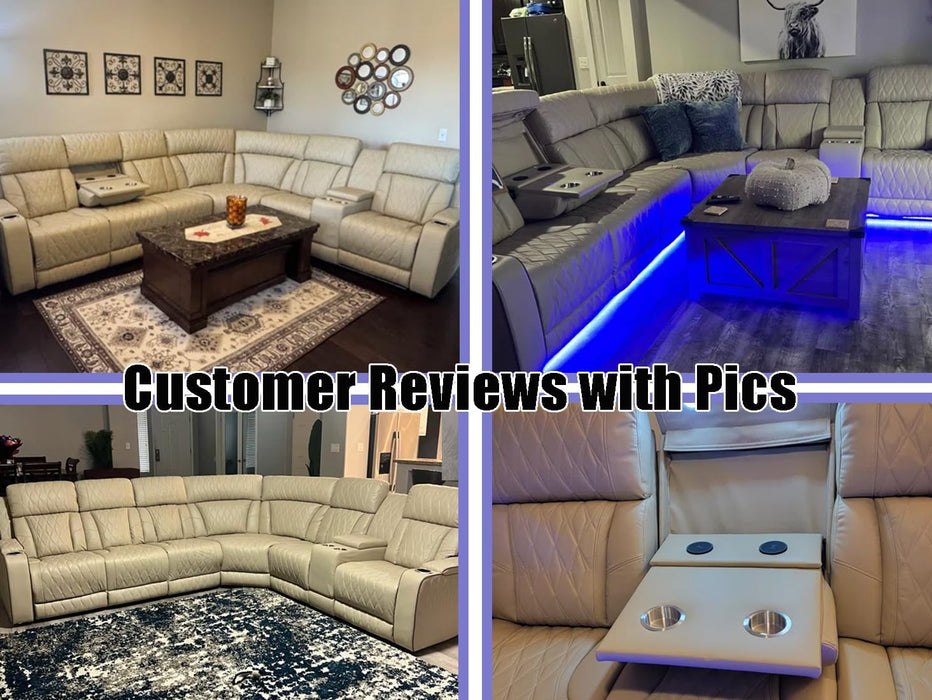 Power Sectional Reclining Sofa Set, Living Room Furniture Sets,Breathing Leather Reclining Sectional Couch with Storage Console/Cup Holder/Led Light for Living Room