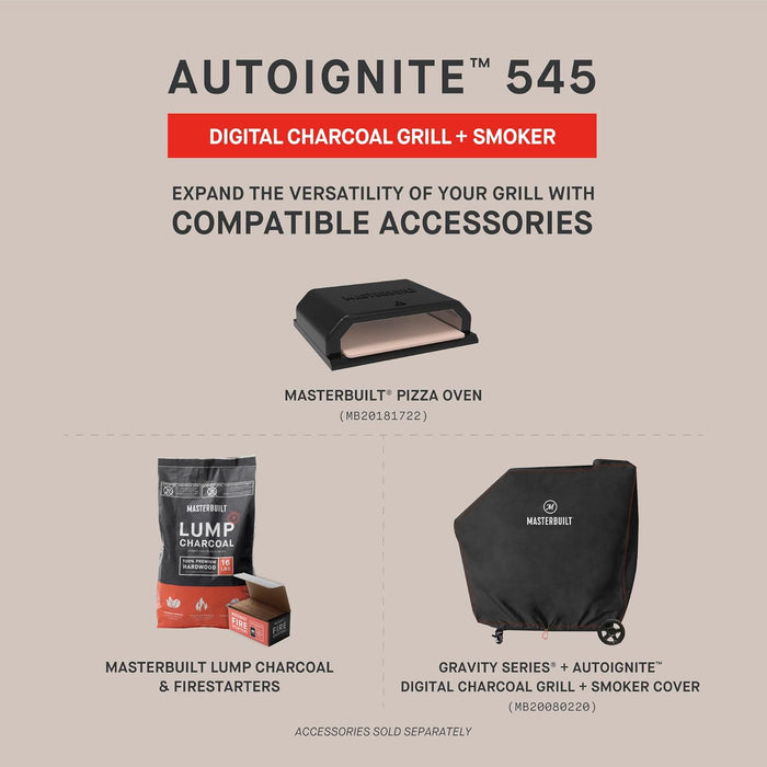 Autoignite 545 Digital Charcoal Grill and Smoker Combo for Easy Grilling, Digital Control, App, Sear Plate, Mini Hopper and 545 BBQ Cooking Square In. in Black