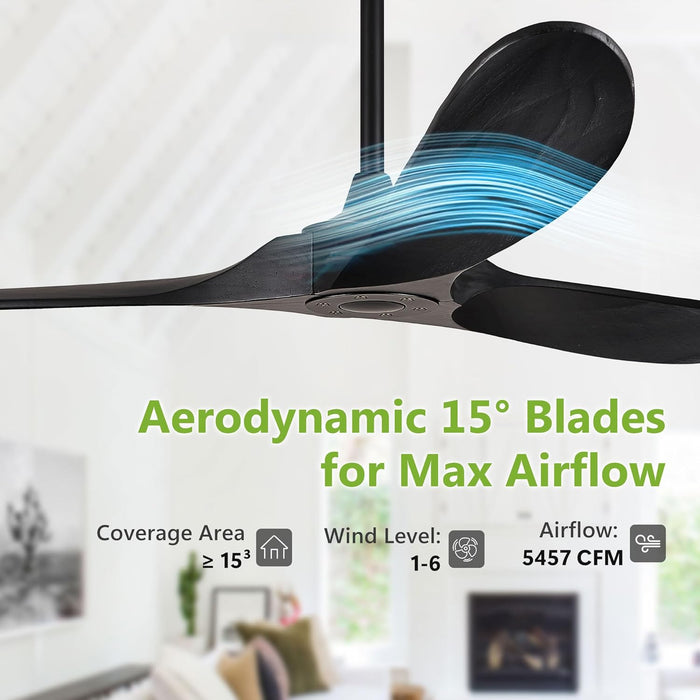 52 Inch Ceiling Fan No Light, Wood Ceiling Fans without Lights with Remote Control, Indoor Outdoor Ceiling Fan for Porch Garage Modern Propeller Black Ceiling Fans 3 Blades, Matte Black