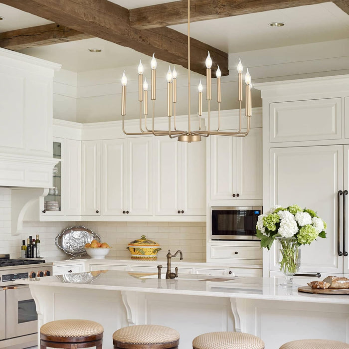 Modern Gold Farmhouse Chandeliers, 12-Light Industrial Metal Chandelier Lighting, Classic Candle Hanging Pendant Light Fixtures for Kitchen, Dining Room, Living Room, Entryway