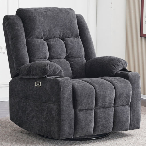 Power Swivel Rocker Recliner Chair, Rocking, Adult, Fabric, Solid Print, Home Theater, Heated and Usb/Type-C, Dark Grey