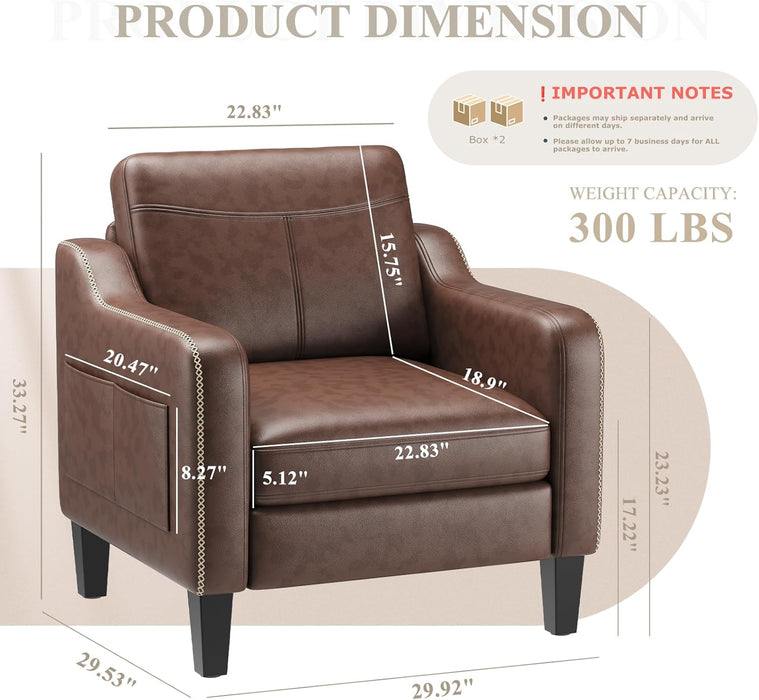 Mid-Century Modern PU Leather Accent Chair Set of 2, Chocolate Brown with Removable Cushions