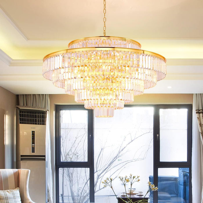Crystal Chandeliers Modern Style Gold 39 Inch & Lights round Hanging Classic, Pendant Ceiling Chandelier Lighting Fixture 7-Tier for Dining Room Living Room