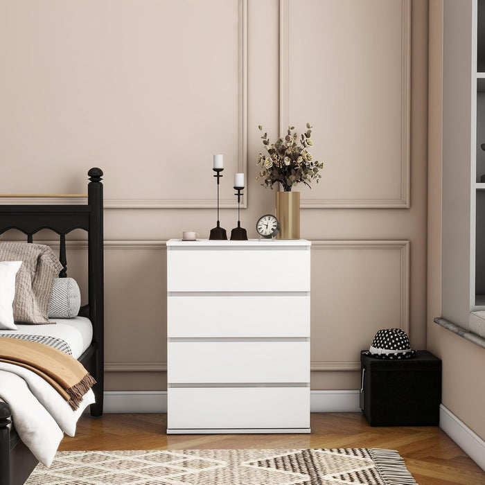 Modern Chest of Drawers, 4/5/6 Drawer Dresser without Handles Floor Storage Drawer Cabinet Vertical Dresser Storage Organizer for Home Office (4 Drawers, White)