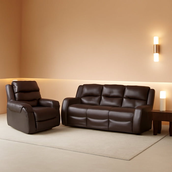Grayson 3 Piece Living Room Recliner Set Include Love Seat, Sofa and Chair, Brown