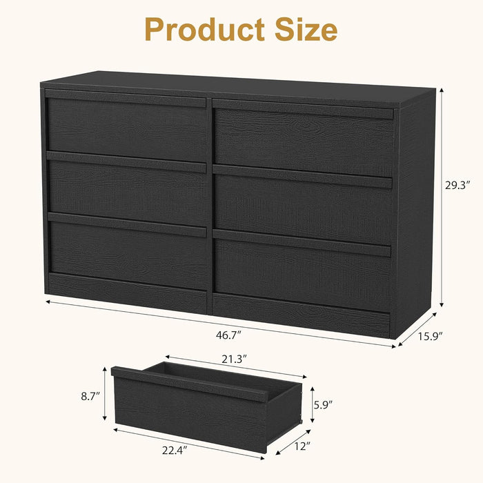 6 Drawer Dresser for Bedroom, 47In Wide Natural Oak 6 Chest of Drawers with Large Storage, Wooden Dresser Organizer Closet for Living Room, Entryway, Nursery