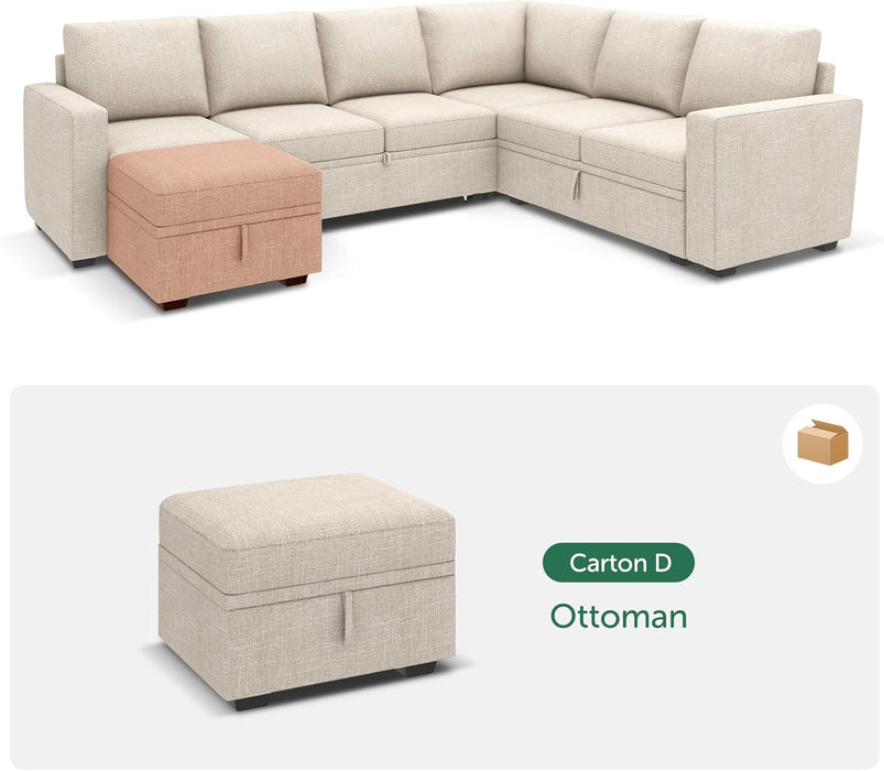 Storage Ottoman Module for Sectional Sleeper Sofa with Pull Out Bed, Movable Footrest Ottoman for Modular Couch, Beige