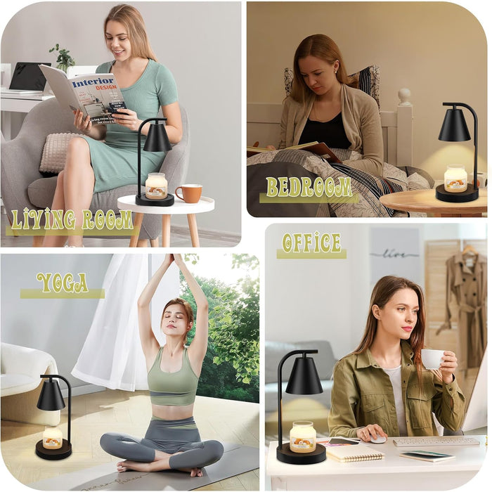 Candle Warmer Lamp - with Timer & Dimmer, Modern Home Decor House Warming Gifts Wax Melt Warmer for Jar Candles with 2 Bulbs, Cozy Birthday Gift for Women Mom (Black)