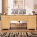 55.1" Fluted Office Desk with 6 Drawers, Modern Executive Desk with Acrylic File Drawers, Computer Desk with Power Outlets for Home Office and Study, Natrual