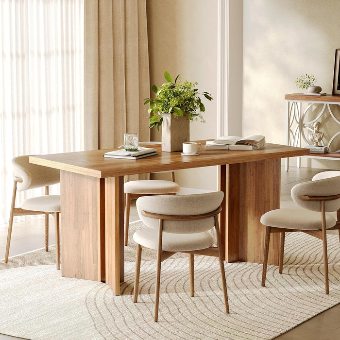 Wooden Dining Table Set for 6, 63-Inch Rectangle Kitchen Table, Modern Dinner Table for Home Dining Room, Kitchen Room, Brown