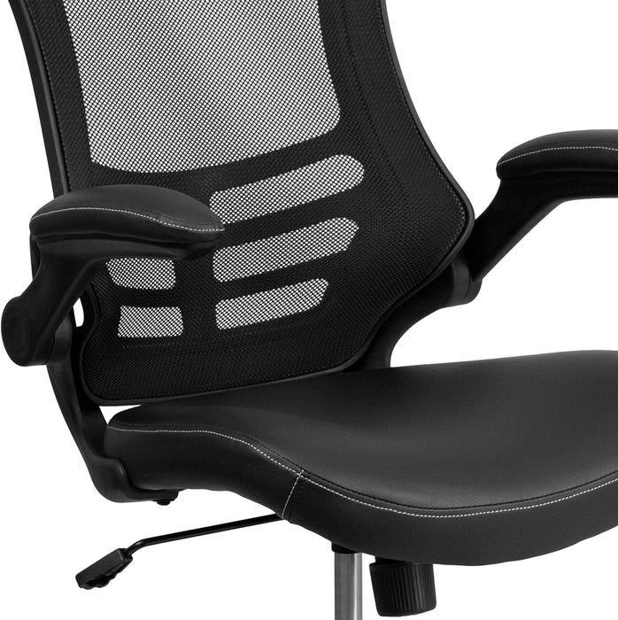 Kelista Mid-Back Swivel Office Chair with Adjustable Seat Height, Ergonomic Mesh Desk Chair with Leathersoft Seat, Black