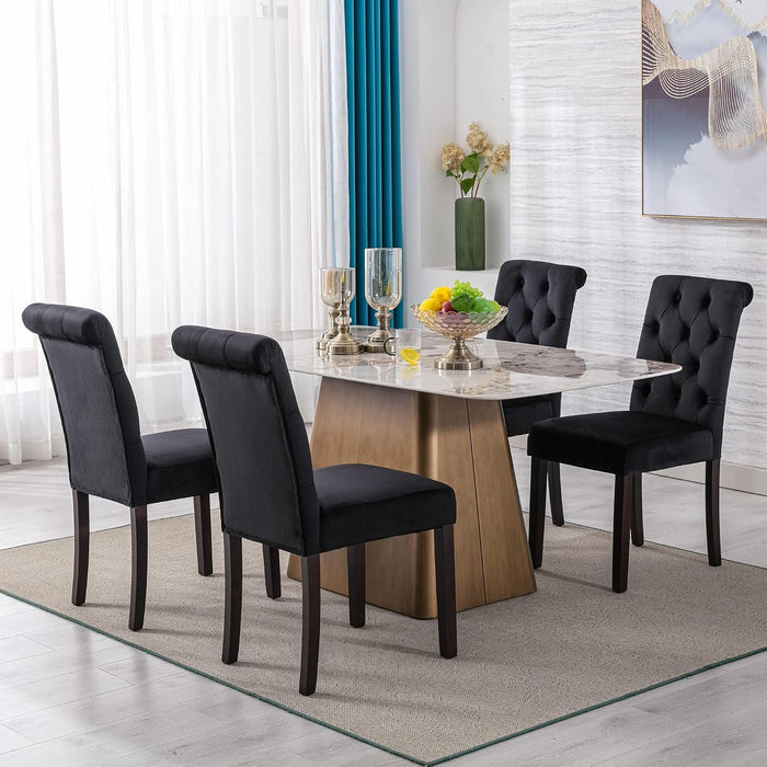 Dining Chairs Set of 4 Mid Century Modern Living Room Chairs with Button Tufted High Back Velvet Armless Chair Comfy Upholstered Side Chairs for Kitchen/Restaurant/Bedroom, Black