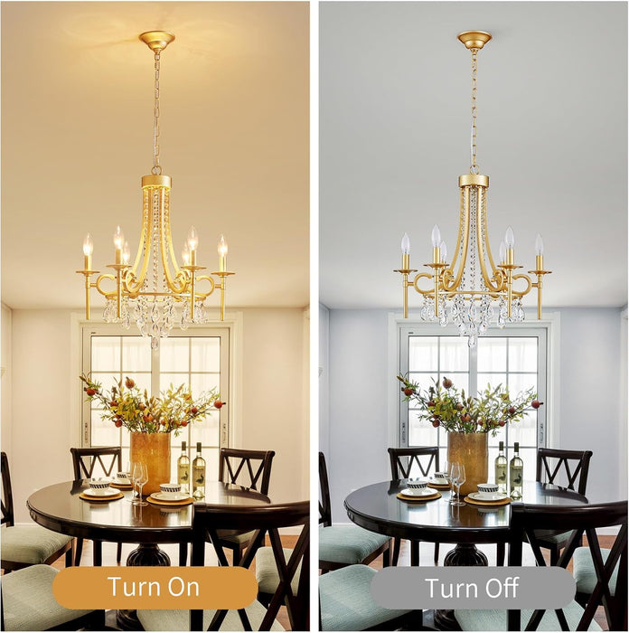 Gold Round Luxurious Crystal Chandelier Six Luminaires